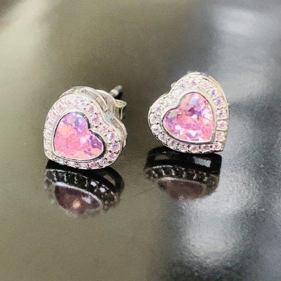 Sruda_jewelry Jewelry - New!! 925 silver Heart shaped diamond earrings - pink